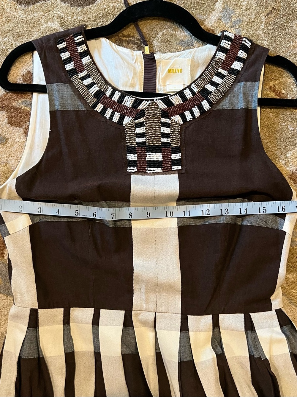 Anthropologie Maeve brown and White Striped Sleeveless fit and flare Midi Dress - Picture 10 of 12